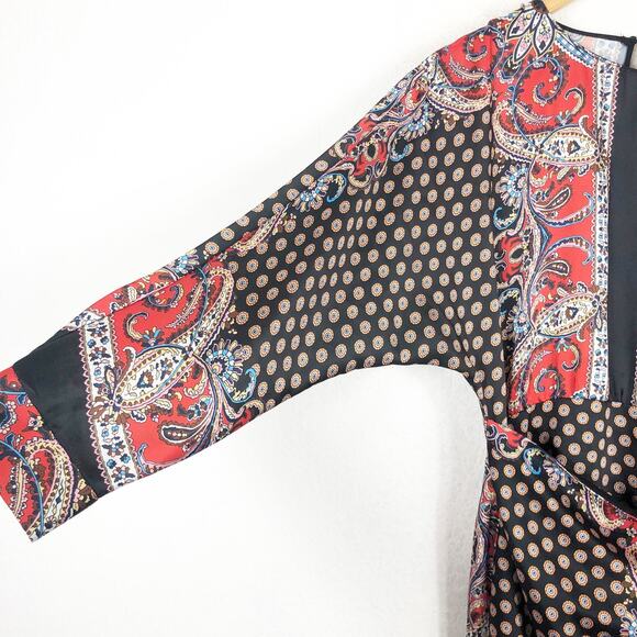 Zara Paisley Scarf Mix Print Satin Faux Wrap Mini Dress Small Boho Western - Picture 10 of 14